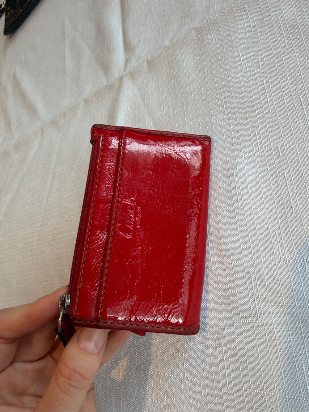Coach Glossy Red Patent Leather Card Wallet with Zip